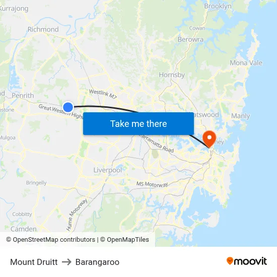 Mount Druitt to Barangaroo map