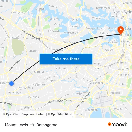 Mount Lewis to Barangaroo map