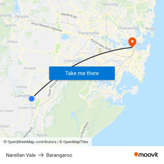 Narellan Vale to Barangaroo map