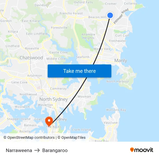 Narraweena to Barangaroo map