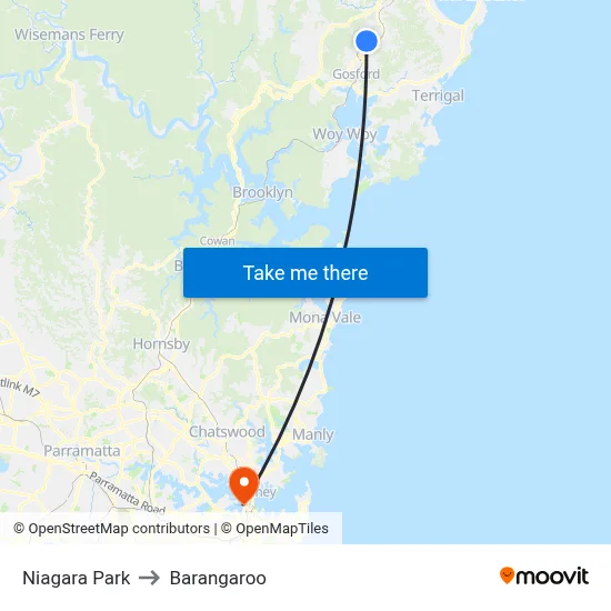 Niagara Park to Barangaroo map