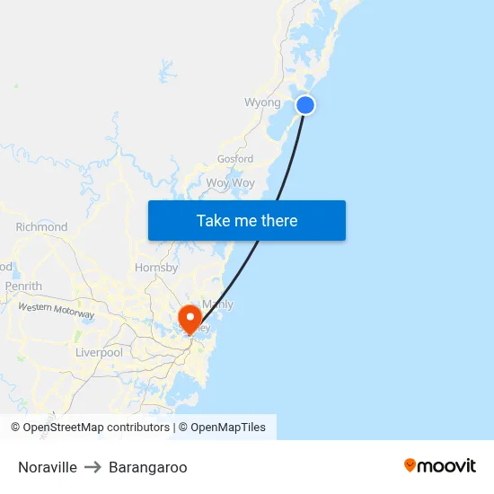 Noraville to Barangaroo map