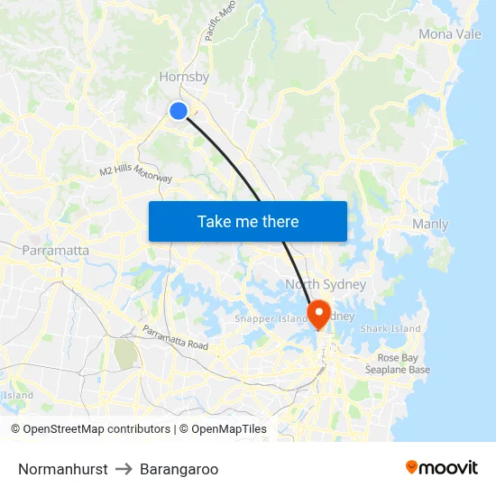 Normanhurst to Barangaroo map