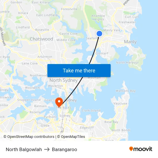 North Balgowlah to Barangaroo map