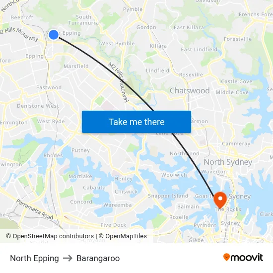 North Epping to Barangaroo map