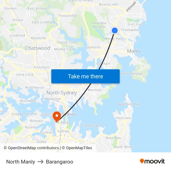 North Manly to Barangaroo map