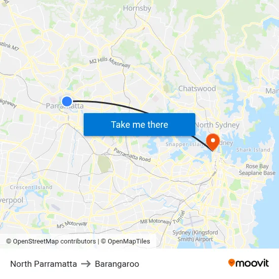 North Parramatta to Barangaroo map