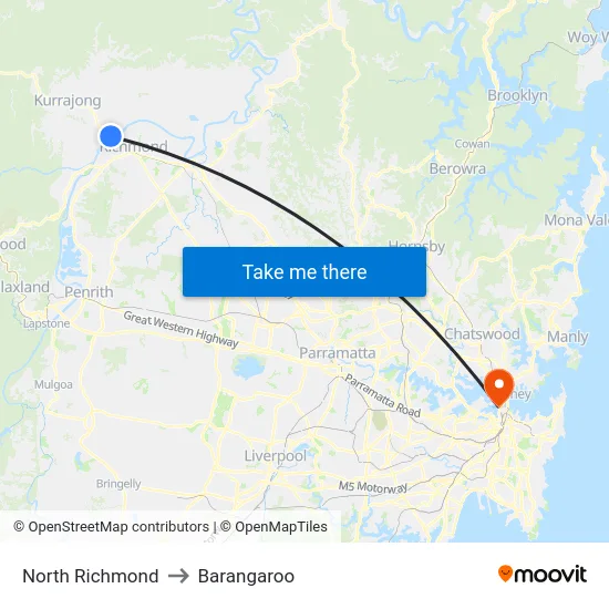 North Richmond to Barangaroo map