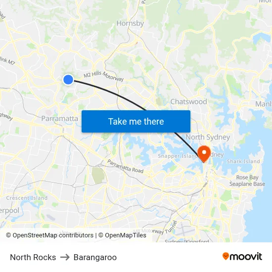 North Rocks to Barangaroo map
