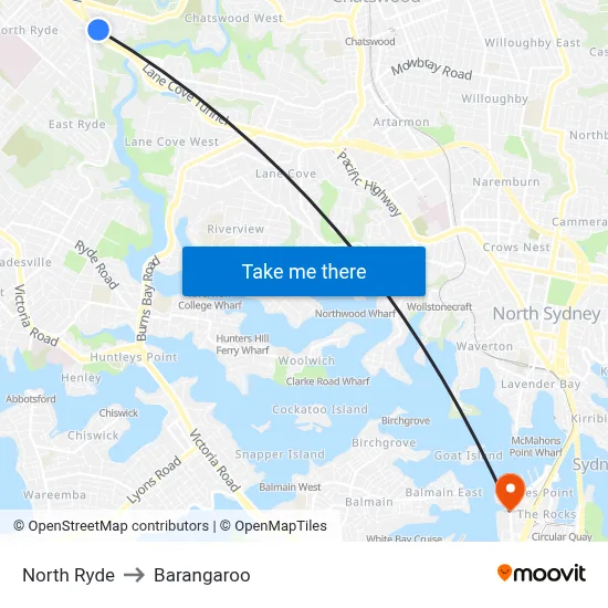 North Ryde to Barangaroo map