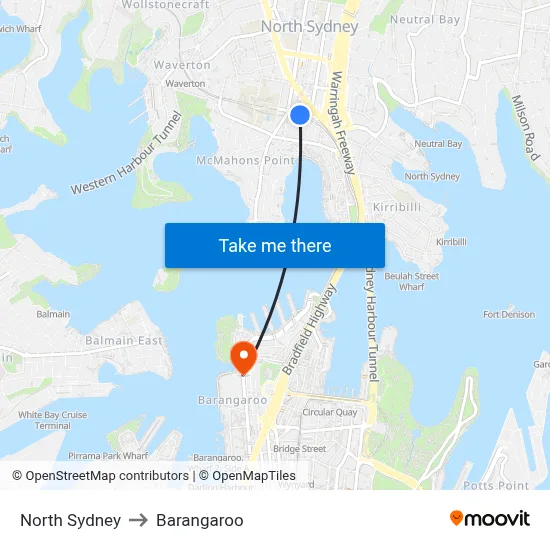 North Sydney to Barangaroo map
