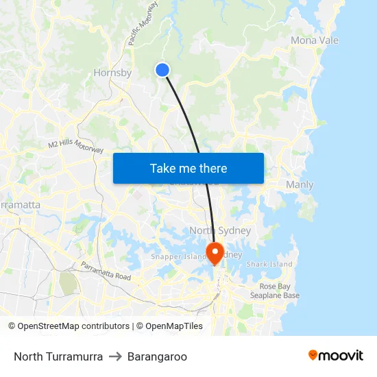 North Turramurra to Barangaroo map
