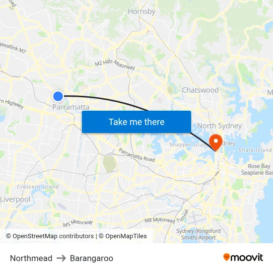 Northmead to Barangaroo map