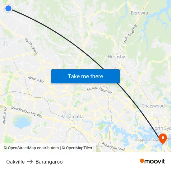 Oakville to Barangaroo map
