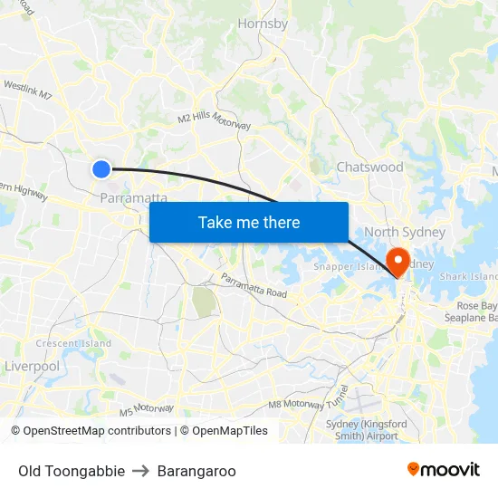 Old Toongabbie to Barangaroo map