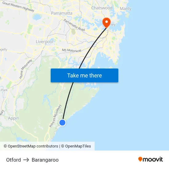 Otford to Barangaroo map