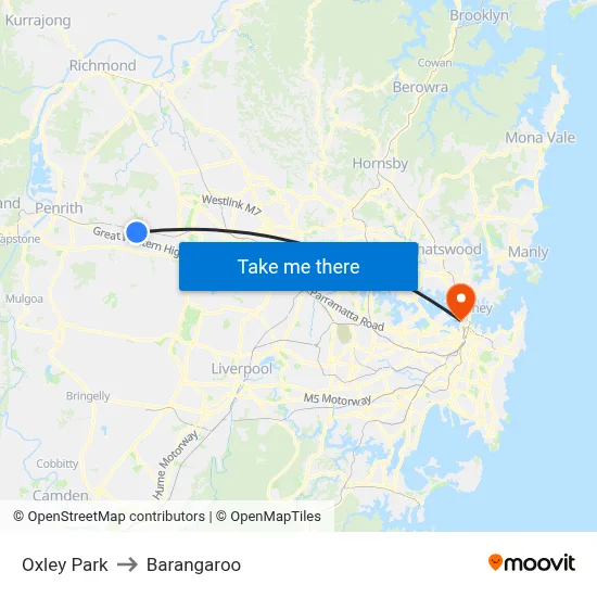 Oxley Park to Barangaroo map