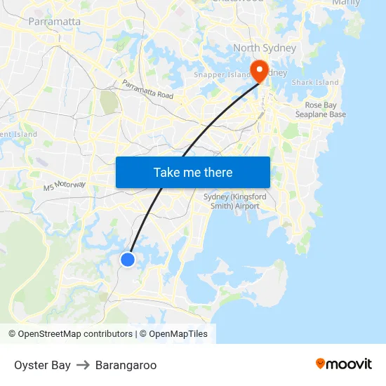 Oyster Bay to Barangaroo map