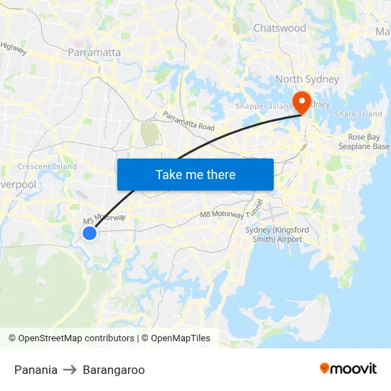 Panania to Barangaroo map