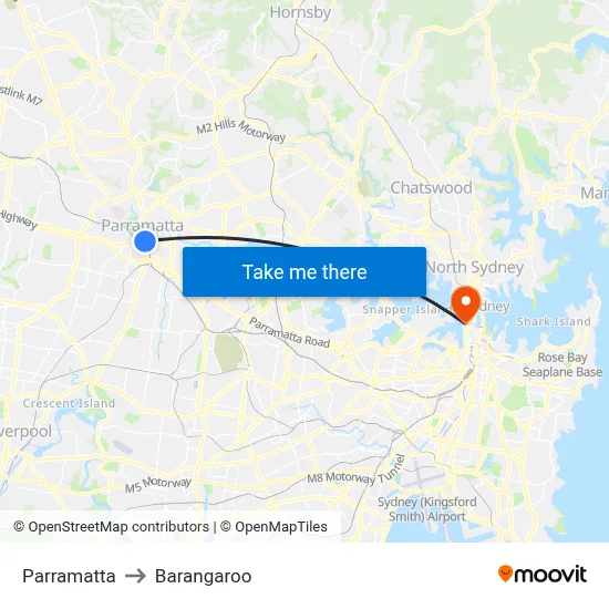 Parramatta to Barangaroo map