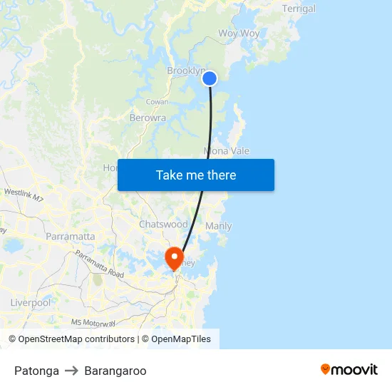 Patonga to Barangaroo map