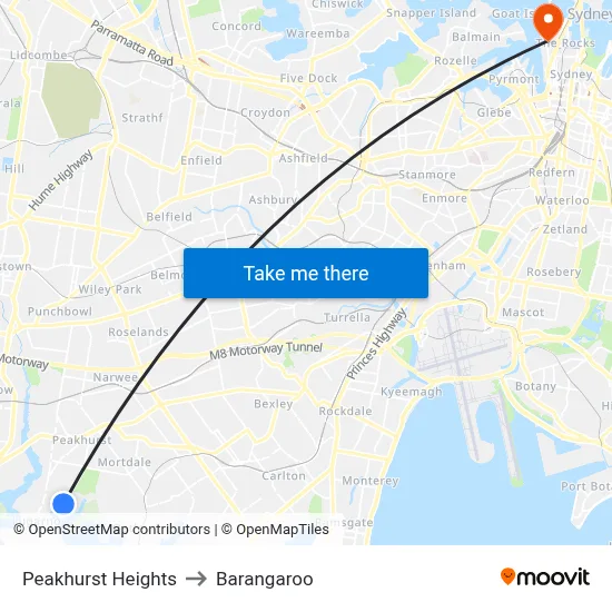 Peakhurst Heights to Barangaroo map