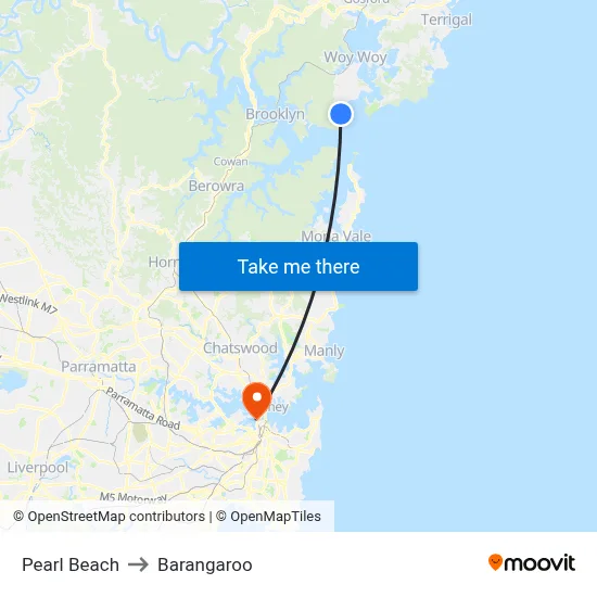Pearl Beach to Barangaroo map