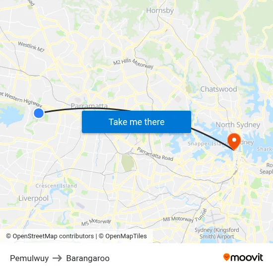 Pemulwuy to Barangaroo map