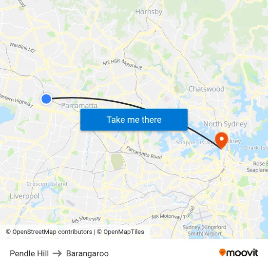 Pendle Hill to Barangaroo map