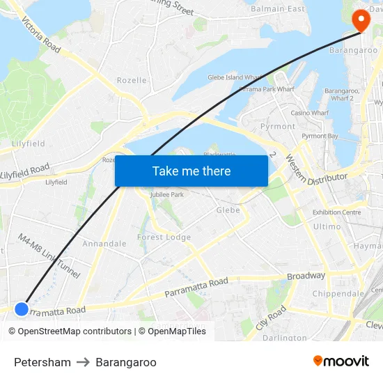 Petersham to Barangaroo map