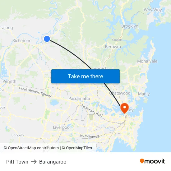 Pitt Town to Barangaroo map