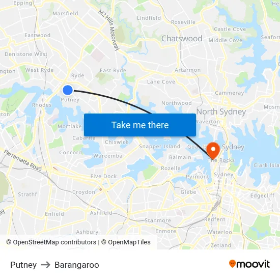 Putney to Barangaroo map