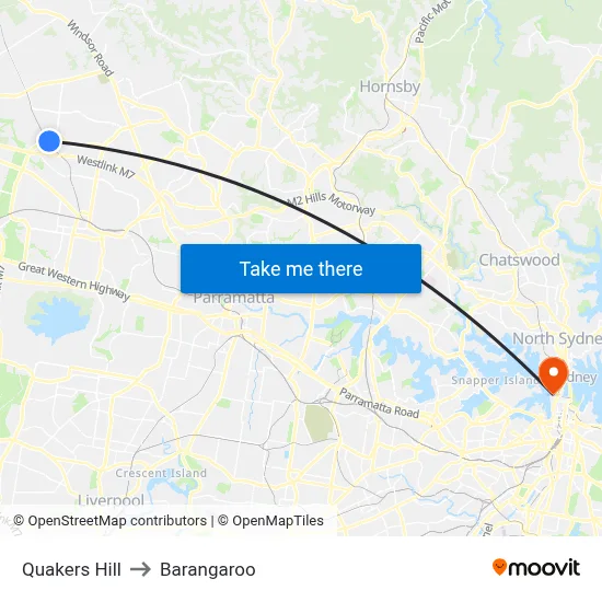 Quakers Hill to Barangaroo map