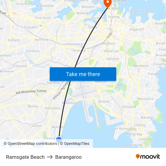 Ramsgate Beach to Barangaroo map