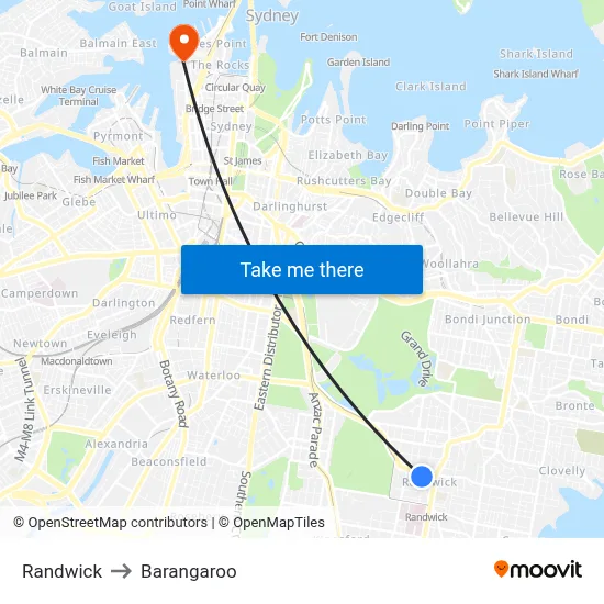 Randwick to Barangaroo map
