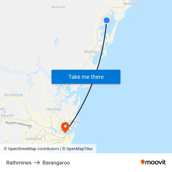 Rathmines to Barangaroo map