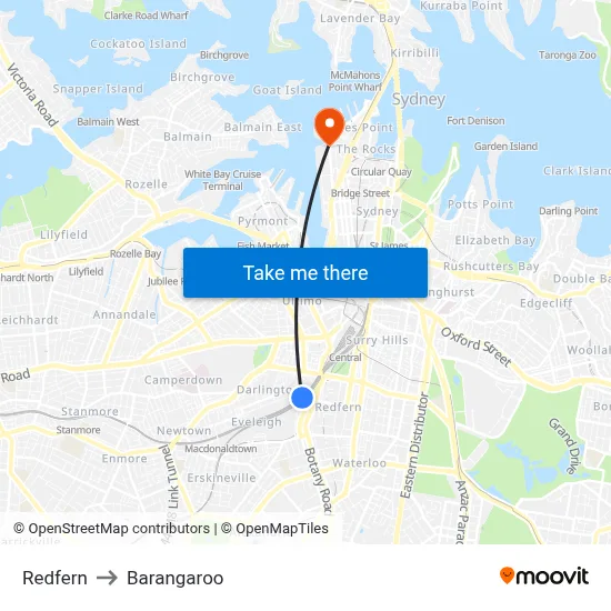Redfern to Barangaroo map