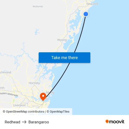 Redhead to Barangaroo map