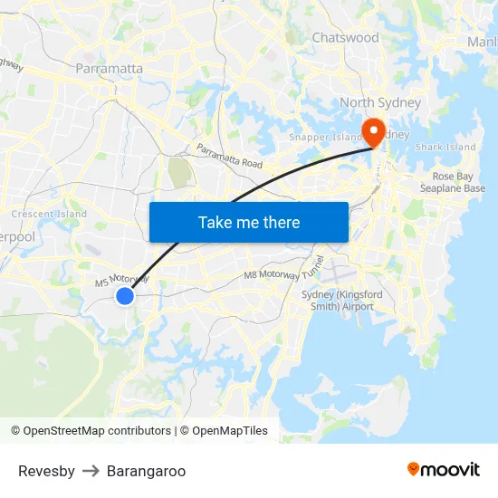 Revesby to Barangaroo map