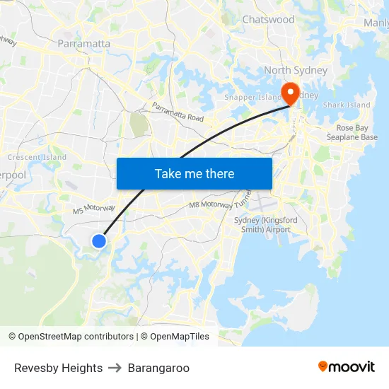 Revesby Heights to Barangaroo map