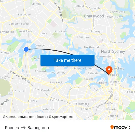 Rhodes to Barangaroo map