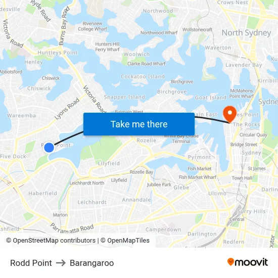 Rodd Point to Barangaroo map