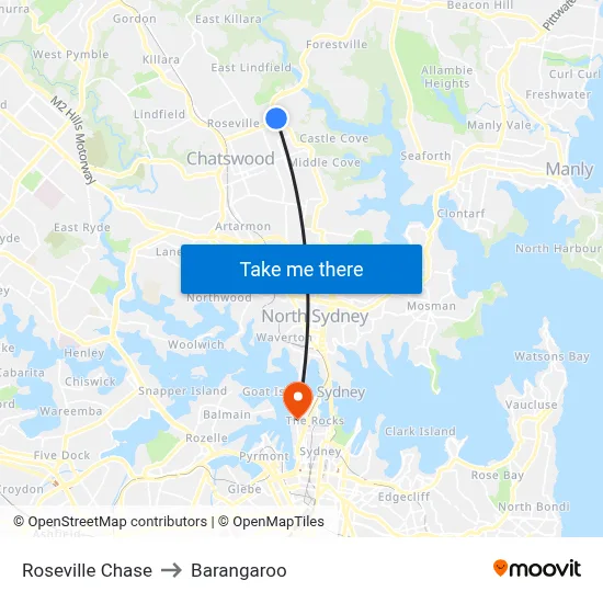 Roseville Chase to Barangaroo map