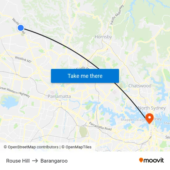 Rouse Hill to Barangaroo map