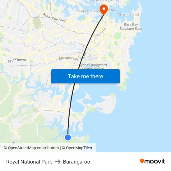Royal National Park to Barangaroo map