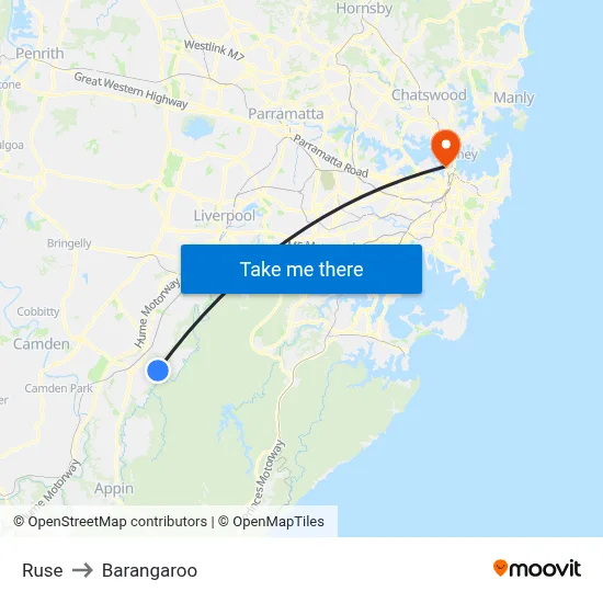 Ruse to Barangaroo map