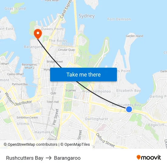 Rushcutters Bay to Barangaroo map