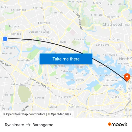 Rydalmere to Barangaroo map