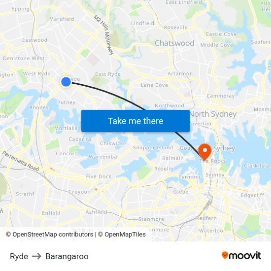Ryde to Barangaroo map