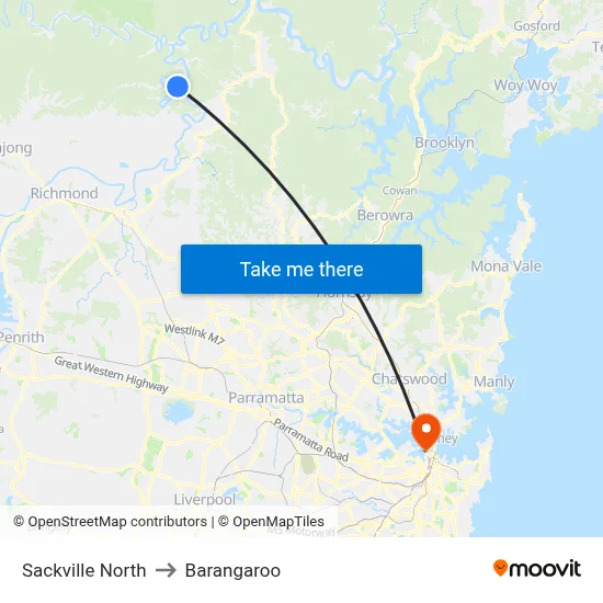Sackville North to Barangaroo map